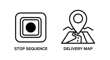 Fototapeta premium Stop sequence and delivery map navigation icons for logistics apps with delivery