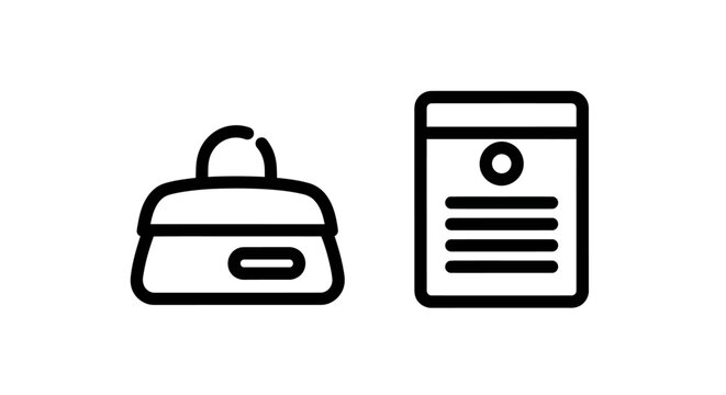 Minimalist bag case and document paper sheet outline business icons