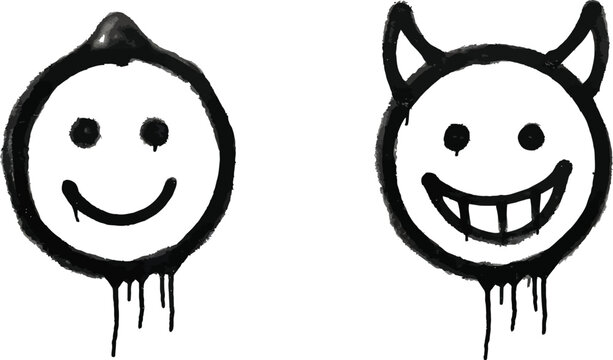 Graffiti style smiley faces with punk hair and devil horns