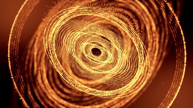 3d render VJ Loop particles Cinematic amber whirlpool featuring pulsating luminous points and abstract patterns. Spinning ambercolored vortex exhibiting radiant glowing dots combined with surreal