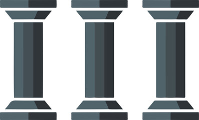 Obraz premium Minimalist Roman columns icon vector illustration classical architecture pillars flat design dark gray geometric symbols isolated on white background