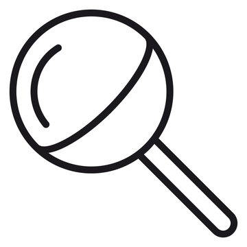 Minimalist black line vector icon of a round lollipop on a stick, isolated on a white background. Simple graphic illustration of a sweet candy treat for web design, mobile apps, and print media.