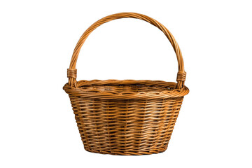 Obraz premium Wicker basket crafted from woven natural wood, featuring a handle and empty interior. Transparent background