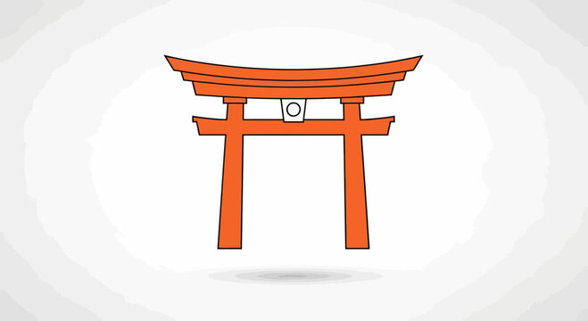 A simple orange torii gate illustration with a shadow on a light background