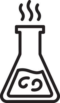 Premium High-Resolution Black & White Vector Icon of a Beaker with Swirling Liquid and Rising Steam for Scientific Research, Chemistry Experiments, Lab Notations, Educational Materials