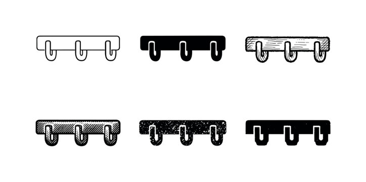 Diverse Key Hook Styles. Key hooks or internal racks of a wall-mounted key cabinet for holding multiple keys