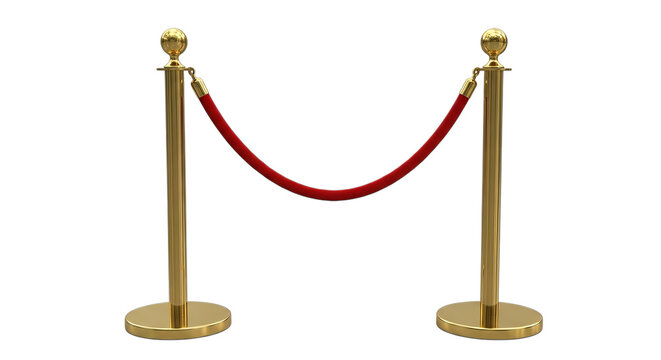 Elegant gold stanchions with red velvet rope barrier isolated on transparent background transparent background