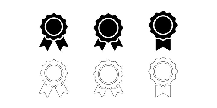 Award Medal Solid Icons icon set. Gold Medal, Silver Medal, Bronze Award, Ribbon, Winner, Badge, First Place