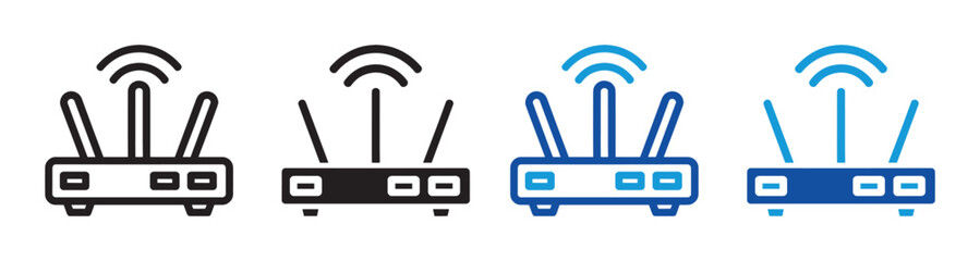 Obraz premium WiFi router icon set wireless internet and network connection symbols in outline and solid style vector illustration collection