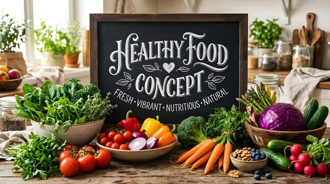 Healthy Food Concept with Fresh Vegetables and Chalkboard Typography