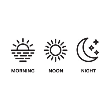Simple icons representing morning noon and night with labeled text