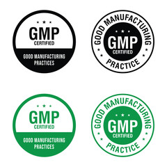 Obraz premium GMP Certified logo. Good Manufacturing Practice Certified Set Badge, Stamp, Icon, Seal, Label, Tag, Emblem For CBD Label Oil and Packaging Design.