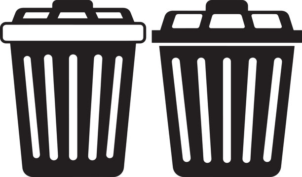 Two black silhouette trash cans with lids trash can black and white background waste bin garbage can recycling bin waste disposal trash icon container silhouette illustration