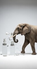 Fototapeta premium Elephant and Plastic Bottles - A Stark Environmental Commentary.