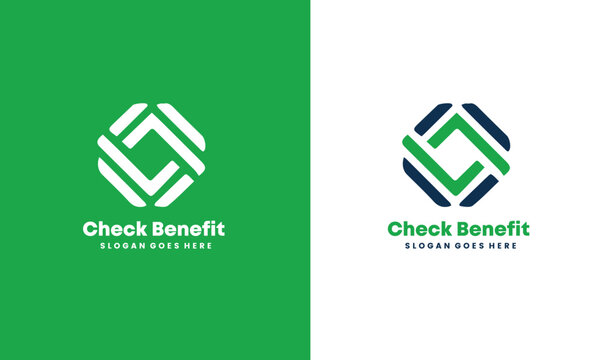Check Benefit logo design with two color schemes and slogans