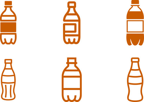 Collection of plastic bottle icons featuring various beverage containers for recycling and refreshment industry concepts