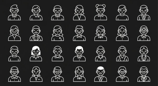 Diverse Group of People Icons Representing Different Professions and Genders.