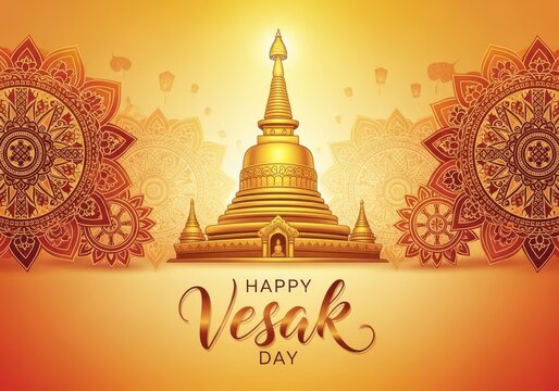 An artistic illustration celebrating the joyous and peaceful occasion of the happy vesak day festival.
