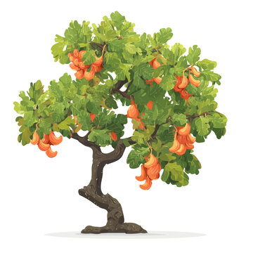 Flat 2D Cashew Tree vector illustration, icon graphic on white background