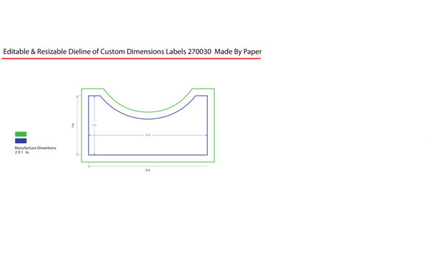 Dieline template for 2x1 inch custom label with curved edge
