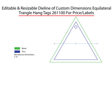 Equilateral triangle hang tag dieline template with bleed and trim lines