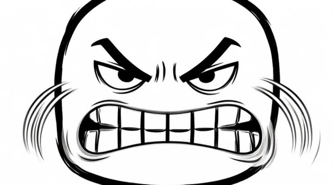 A video showcasing an angry face with a furious expression and clenched teeth in a cartoon style.