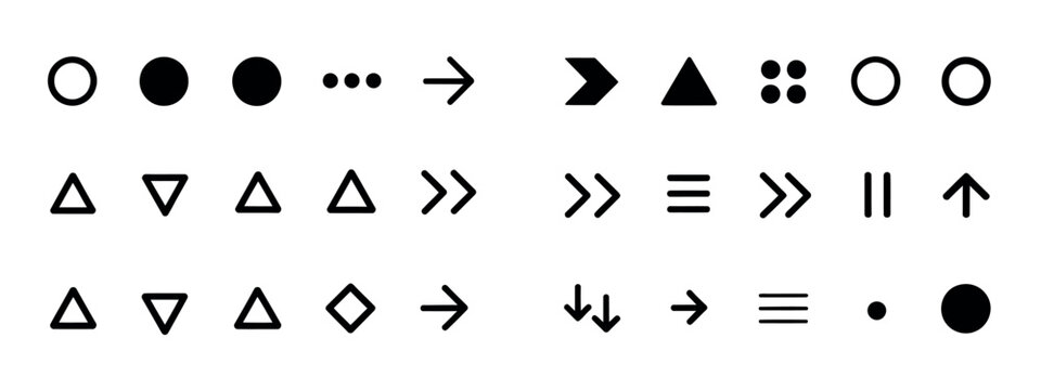 Bullet list arrow icons modern vector illustration fl&egrave;che arrow set for slides presentation navigation and list formatting design isolated on white background