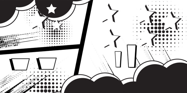 Set of manga comic speed line, zoom and motion effects background, frames, screentone with speech bubbles. Anime radial light flash explosion black