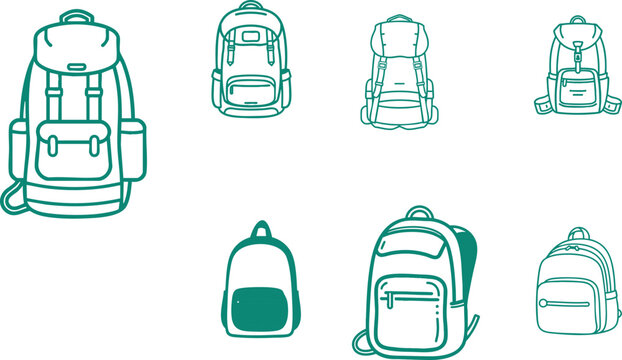 Minimal Vector Icon of Hiking Backpack in Outline Style with Simple Shape and Straps, Clean Line Art Travel and Adventure Symbol on White Background, Modern EPS Illustration for Camping, Outdoor, and 