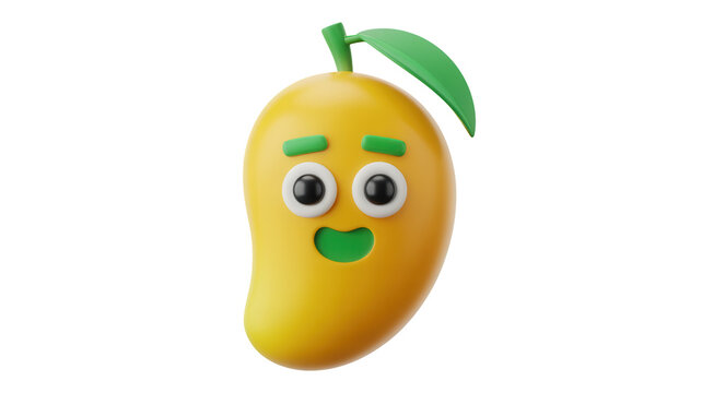 3D rendered cartoon mango character with happy face isolated on transparent background