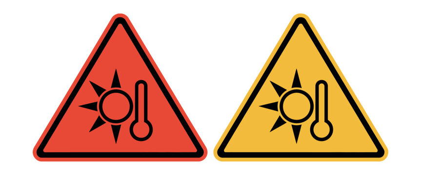 Temperature warning icon modern vector illustration high low hazard signs sun thermometer symbols safety alert design isolated on white background