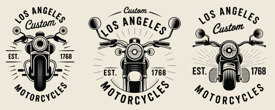 PrintVintage Los Angeles motorcycle emblem design with custom typography, retro biker logo concept, classic black illustration, freedom lifestyle artwork, adventure culture, 