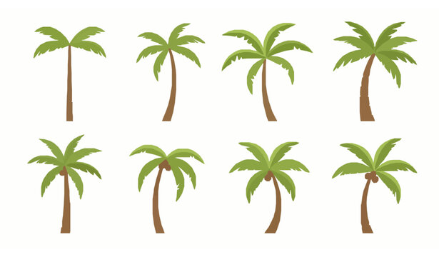 Flat vector illustration of palm tree set with tropical island style cartoon trees isolated on white background design bundle
Prompt: