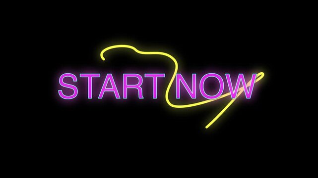 Start now neon glow animation loop