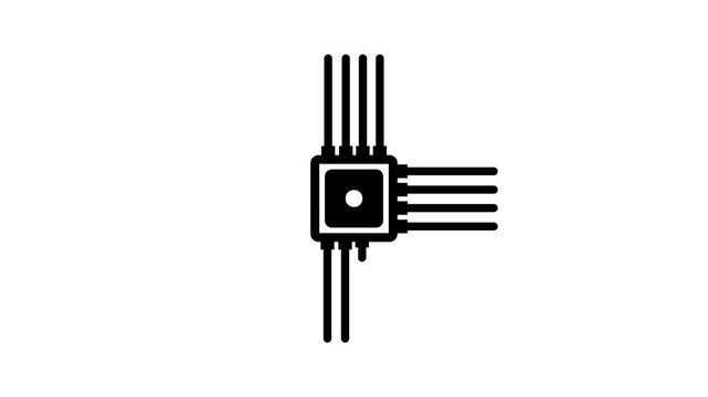 Microchip line icon, computer processor icon, simple logotype CPU icon animation.Microchip line animation. Electronic component animated icon. Moving signals, scaling circles. Processor chip