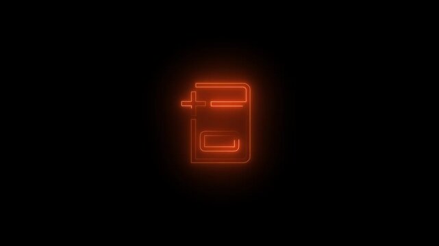 Neon glowing red color dictionary add book icon on black background animation