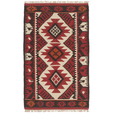 Hand Woven Serbian Folk Kilim Accent Rug with Transparent Background