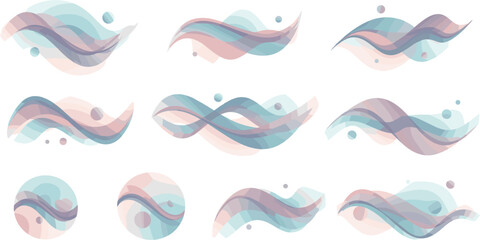 Fototapeta premium Abstract pastel wave shapes collection with flowing fluid lines soft gradients and modern decorative design elements set