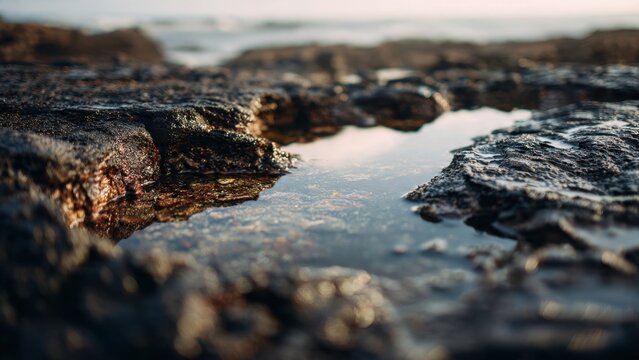 Sunlit Rock Pool at Sunset