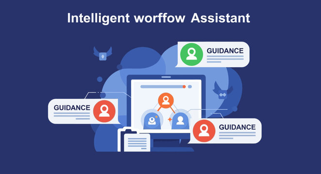 Illustration of an intelligent workflow assistant providing guidance through digital communication.