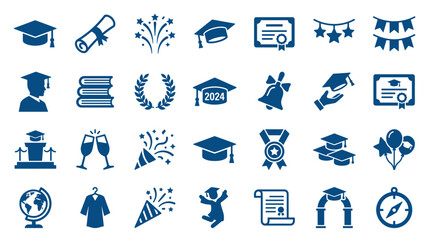 Fototapeta premium Graduation celebration icons set representing academic achievement and future success with symbols of education and commencement