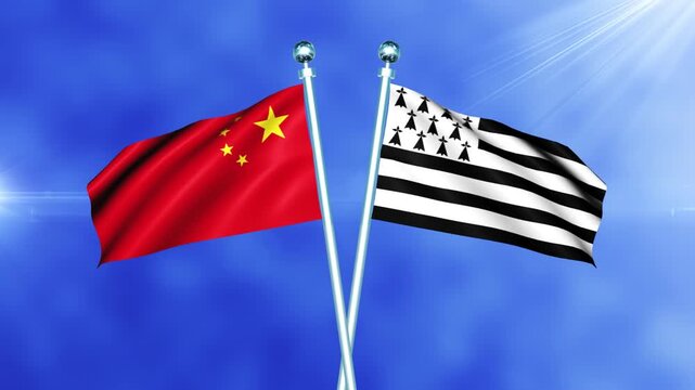 China and Brittany Flag Waving On Pole Loop