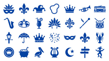 Mardi Gras Icons Collection Festive Symbols for Carnival Celebration and New Orleans Culture © Iconique Studio