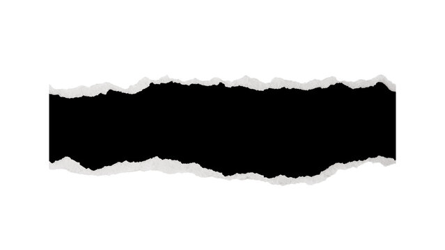 Long horizontal empty blank strip of black torn ripped paper texture edge isolated on transparent png background.
