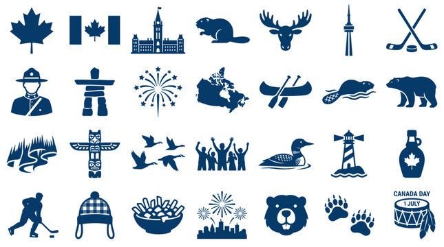 Canadian National Symbols Icons Collection Celebrating Canada Day and National Heritage with Iconic Imagery