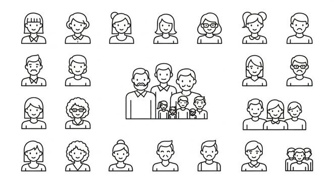 Collection of Diverse People Icons Representing Different Ages and Genders.