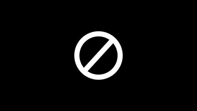 White prohibited sign icon animation with circular motion effect on black background