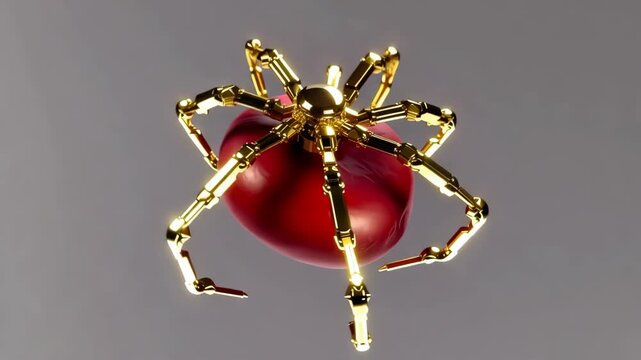 Close-Up of a Vibrant Red Erythrocyte Entangled in a Bright Gold Nanobot Spider