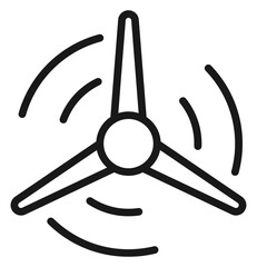 Fototapeta na wymiar Minimalist black line vector icon of a rotating wind turbine or propeller with three blades and motion lines, symbolizing renewable energy, wind power, and sustainable technology illustration.