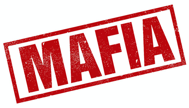 A mafia logo with red stamp on white background shows organized crime